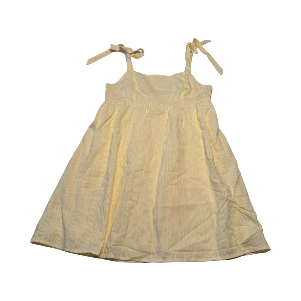 Dee Elly Butter Yellow Striped Tie Shoulder Babydoll Mini Dress Size M